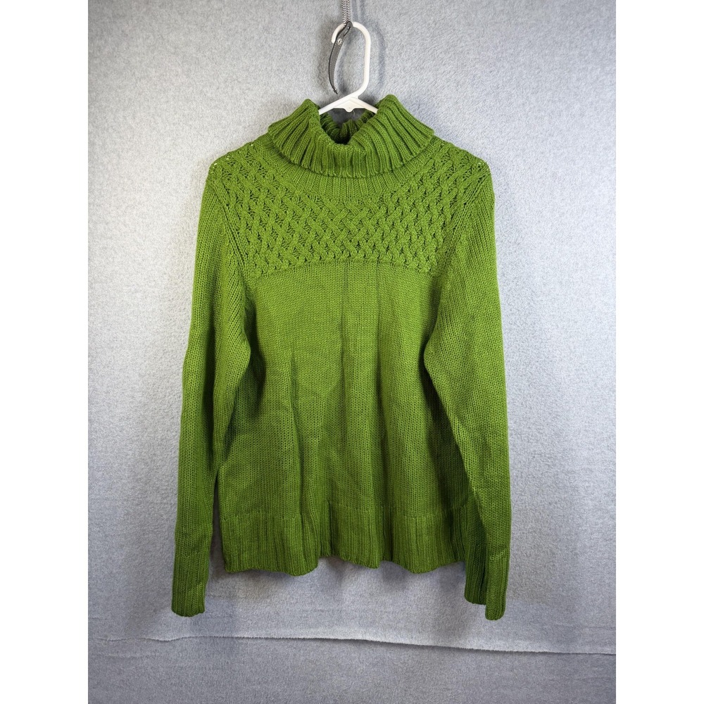 Faded Glory Sweater Womens XL Green Turtleneck Cable Knit Pullover Long Sleeve
